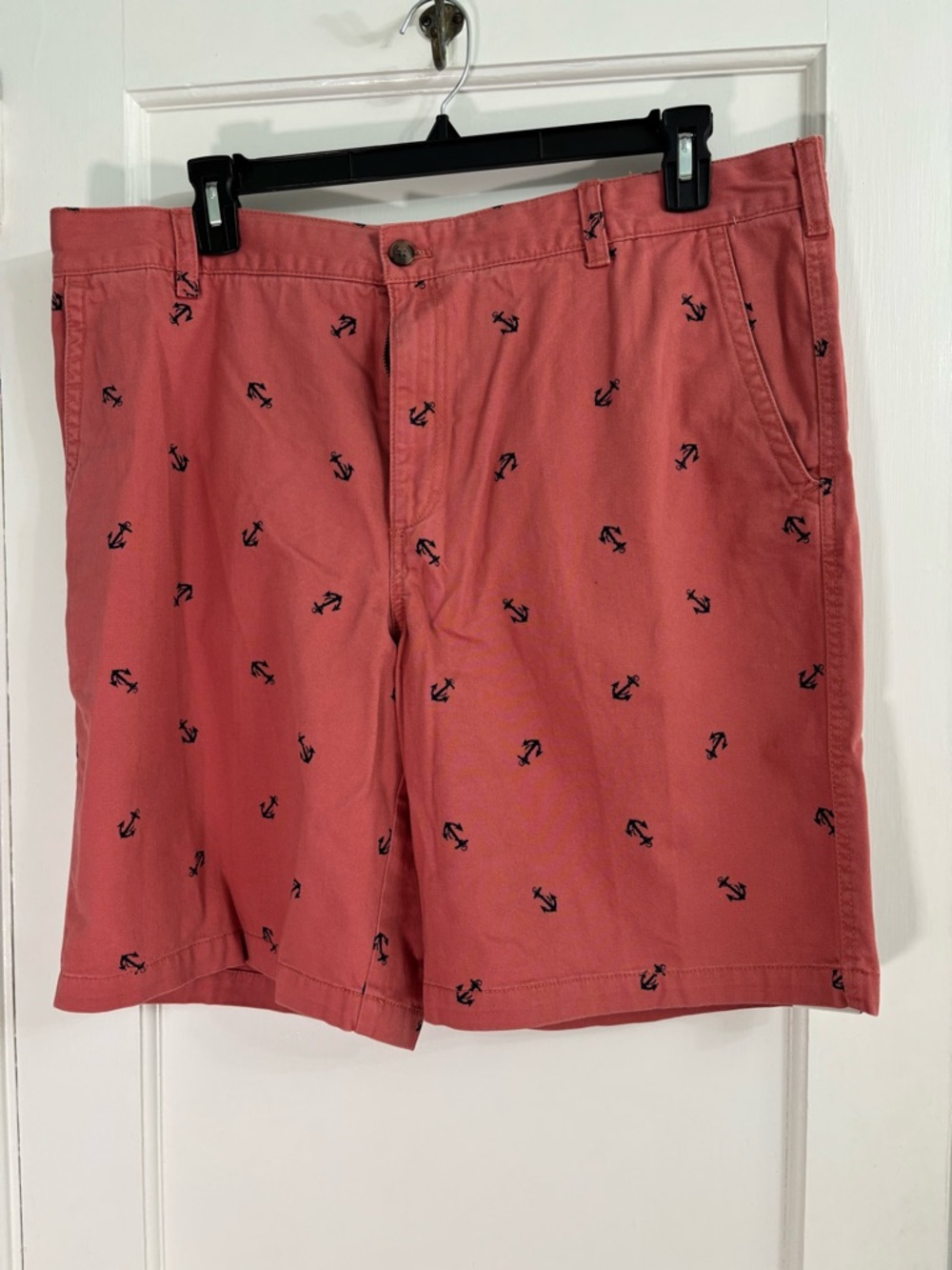 Izod Coral Shorts with Navy Anchor Embroidery
